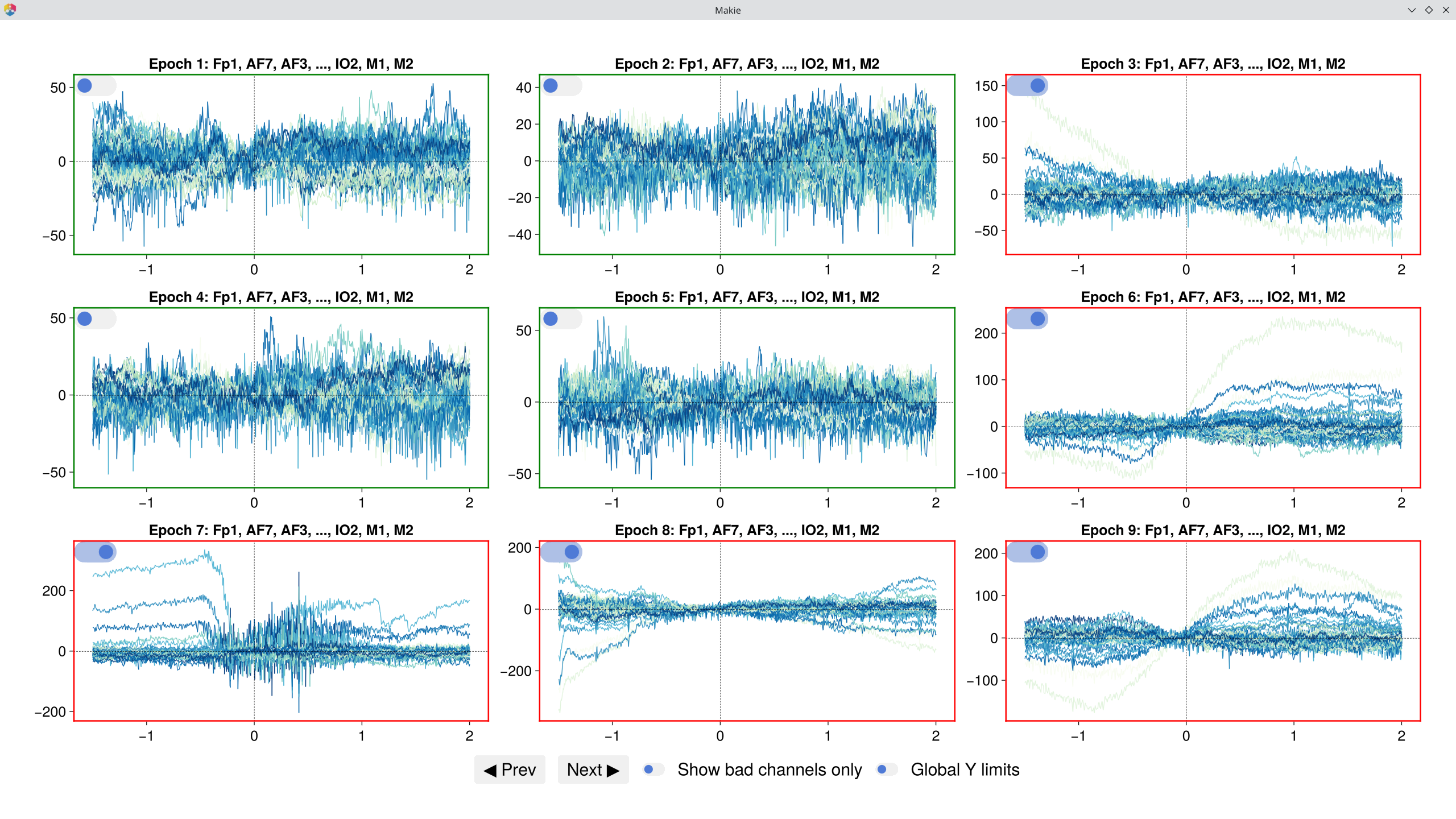 Interactive epoch rejection grid